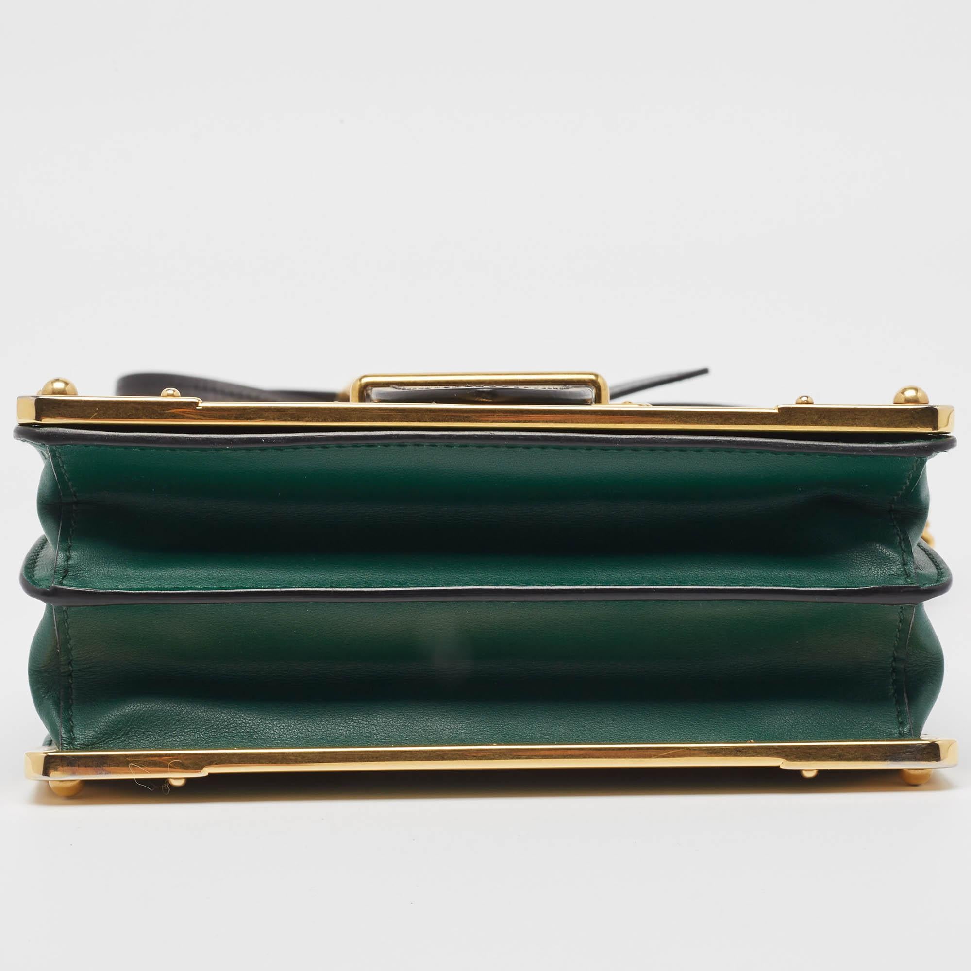 Prada Green/Black Saffiano Leather Cahier Flap Shoulder Bag For Sale 1