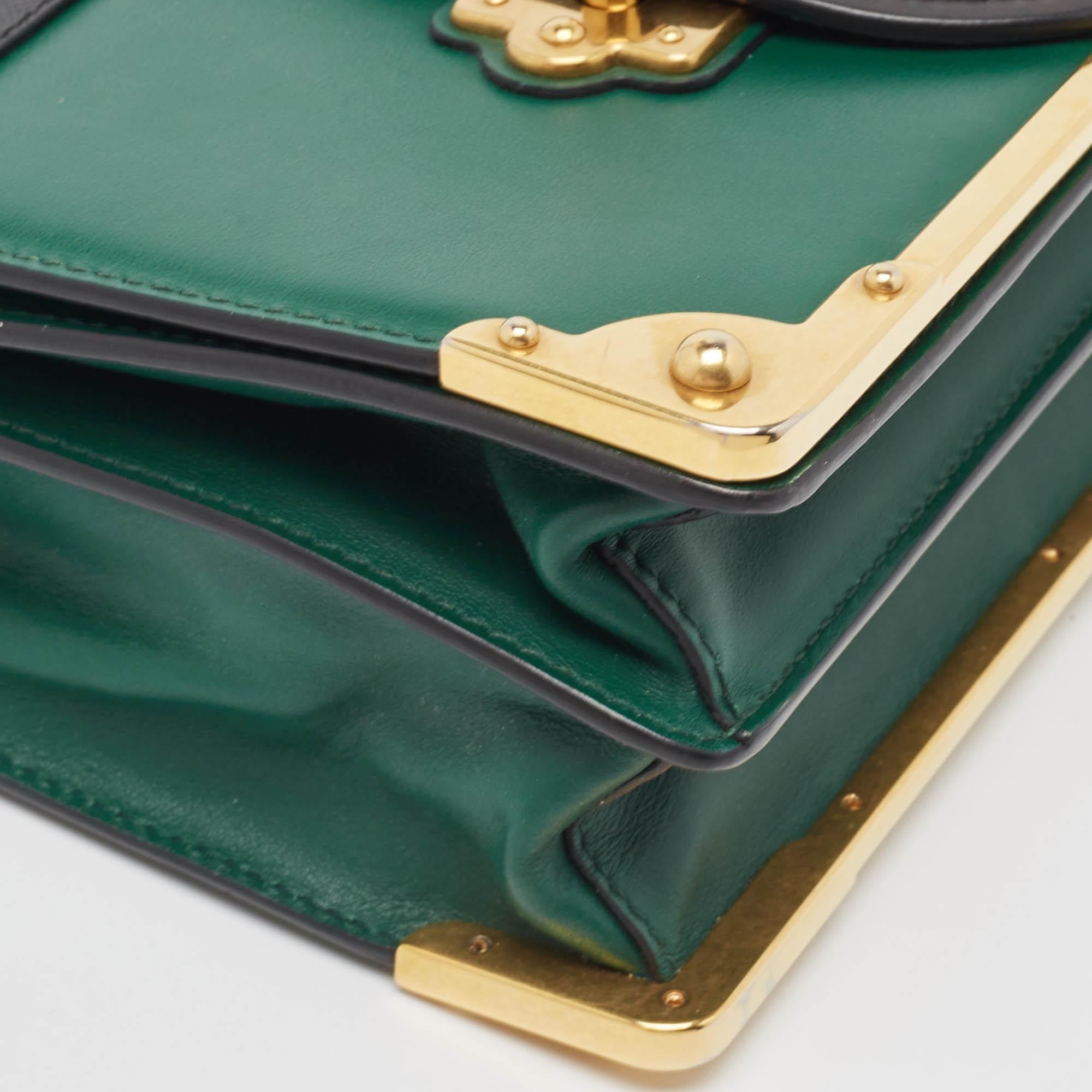 Prada Green/Black Saffiano Leather Cahier Flap Shoulder Bag For Sale 3