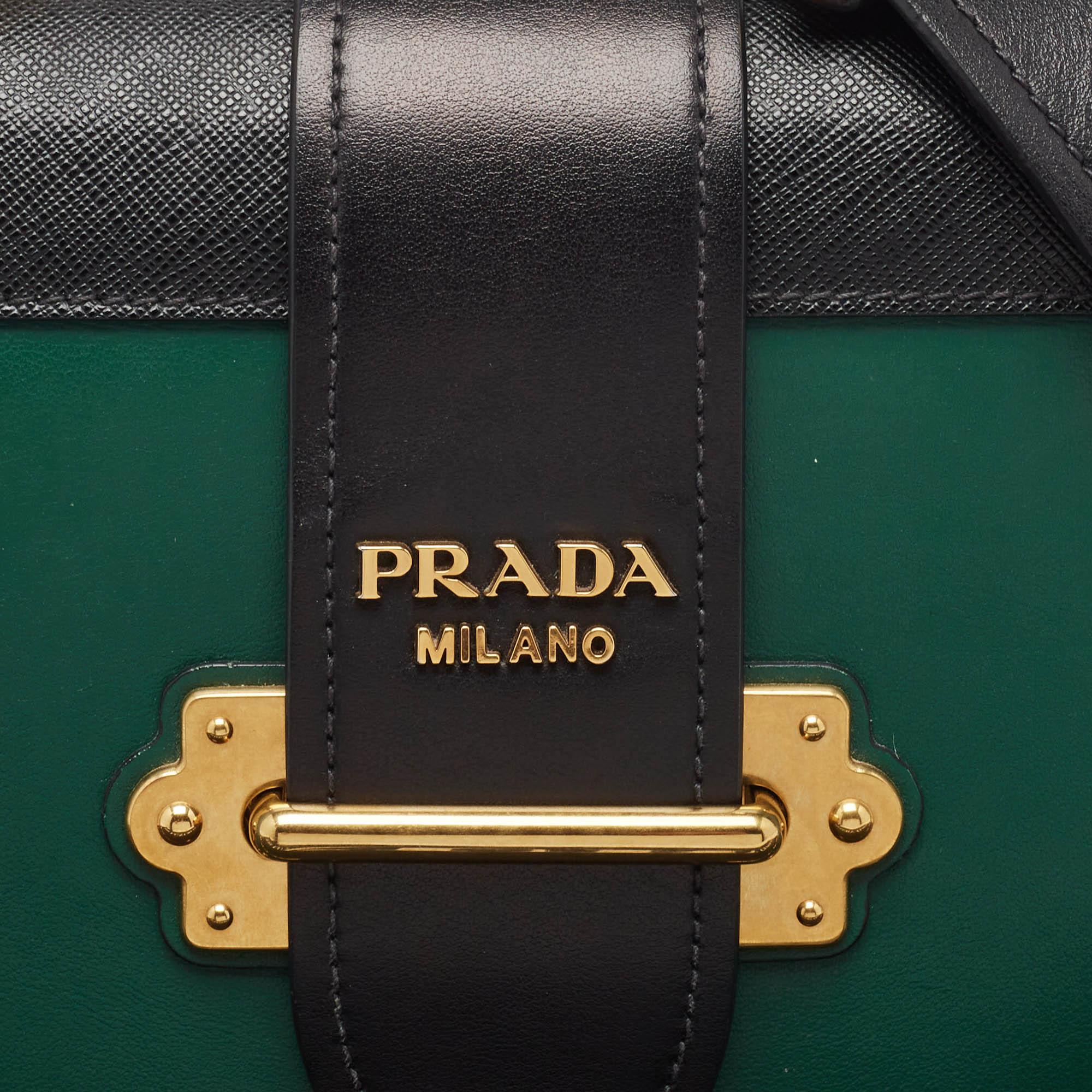 Prada Green/Black Saffiano Leather Cahier Flap Shoulder Bag For Sale 4