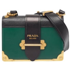 Used Prada Green/Black Saffiano Leather Cahier Flap Shoulder Bag