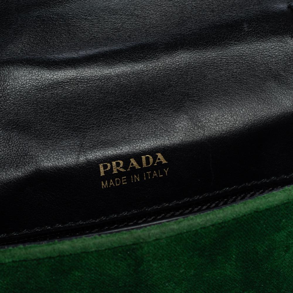 Prada Green/Black Velvet and Leather Cahier Shoulder Bag 3