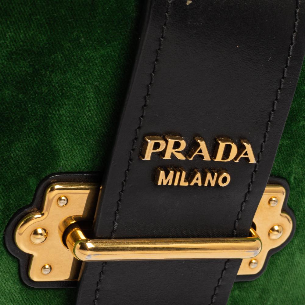 Prada Green/Black Velvet and Leather Cahier Shoulder Bag 4