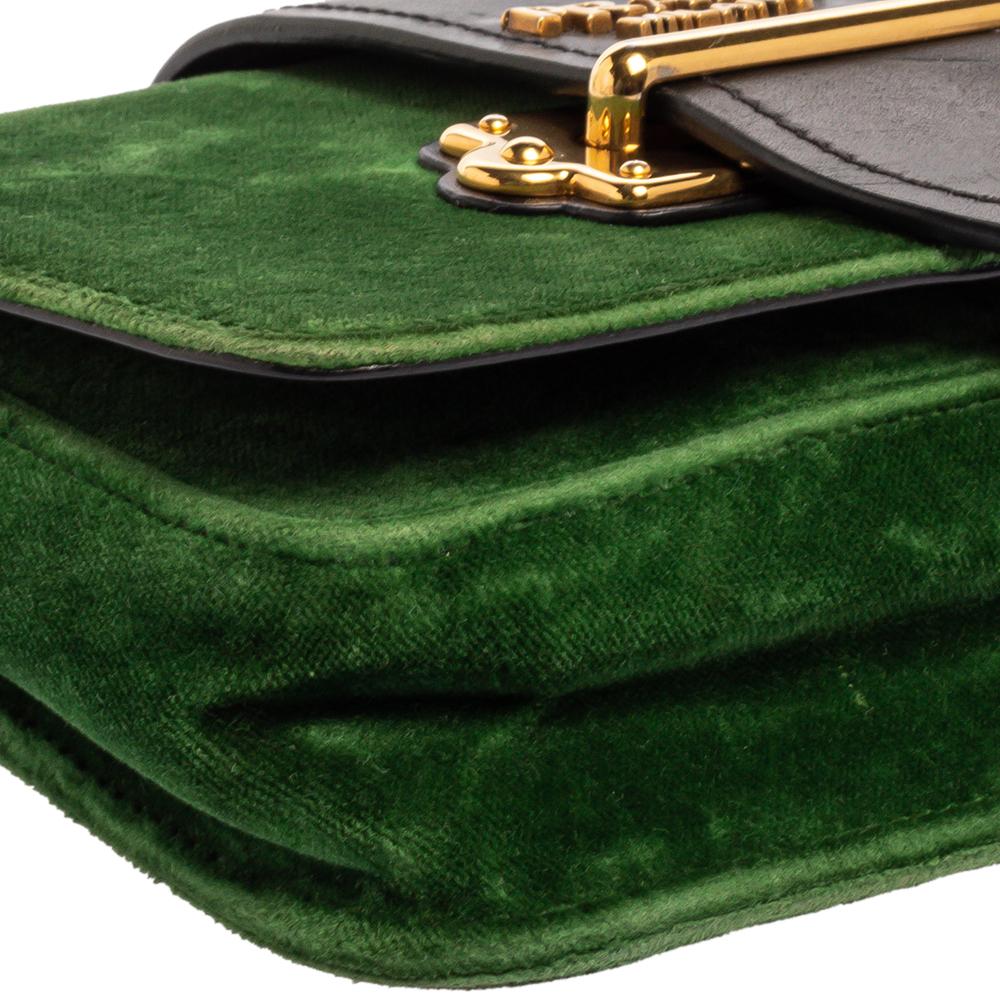 Women's Prada Green/Black Velvet and Leather Cahier Shoulder Bag