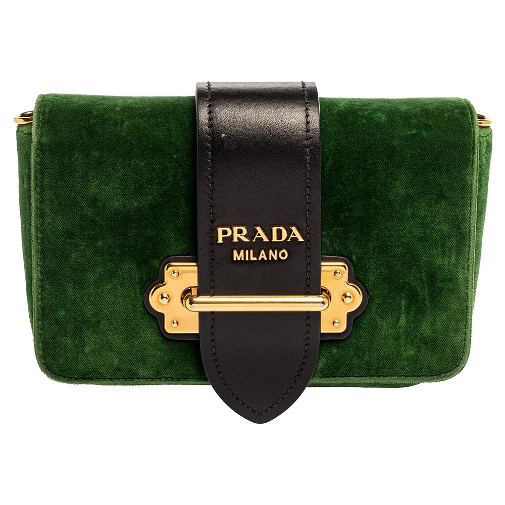 Prada Green/Black Velvet and Leather Cahier Shoulder Bag at 1stDibs