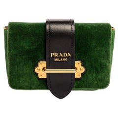 Prada Green/Black Velvet and Leather Cahier Shoulder Bag