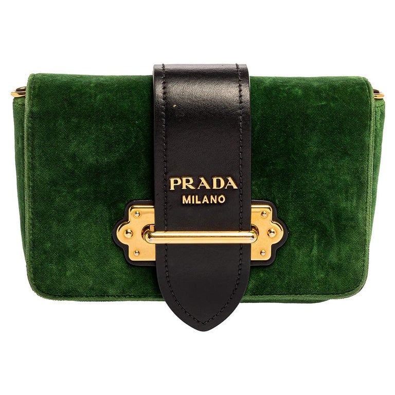 Prada Green/Black Velvet and Leather Cahier Shoulder Bag at 1stDibs | prada  cahier velvet bag, prada green purse, prada green and black bag