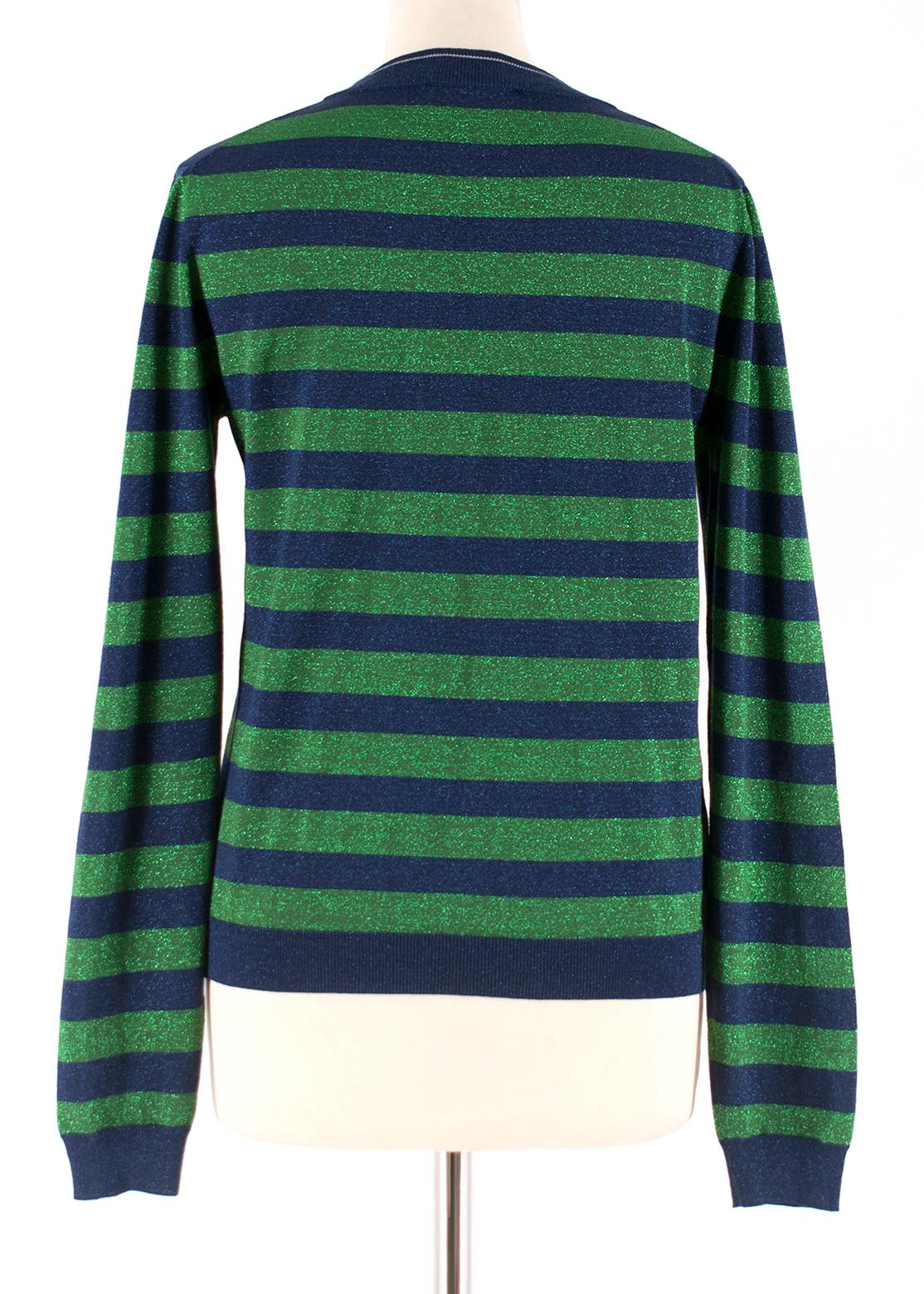 green and blue striped jumper