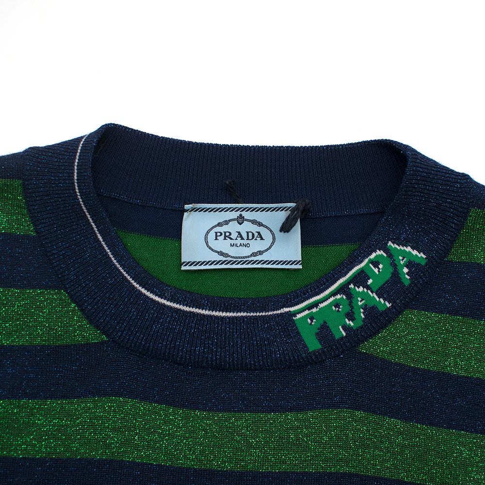 green and blue striped sweater