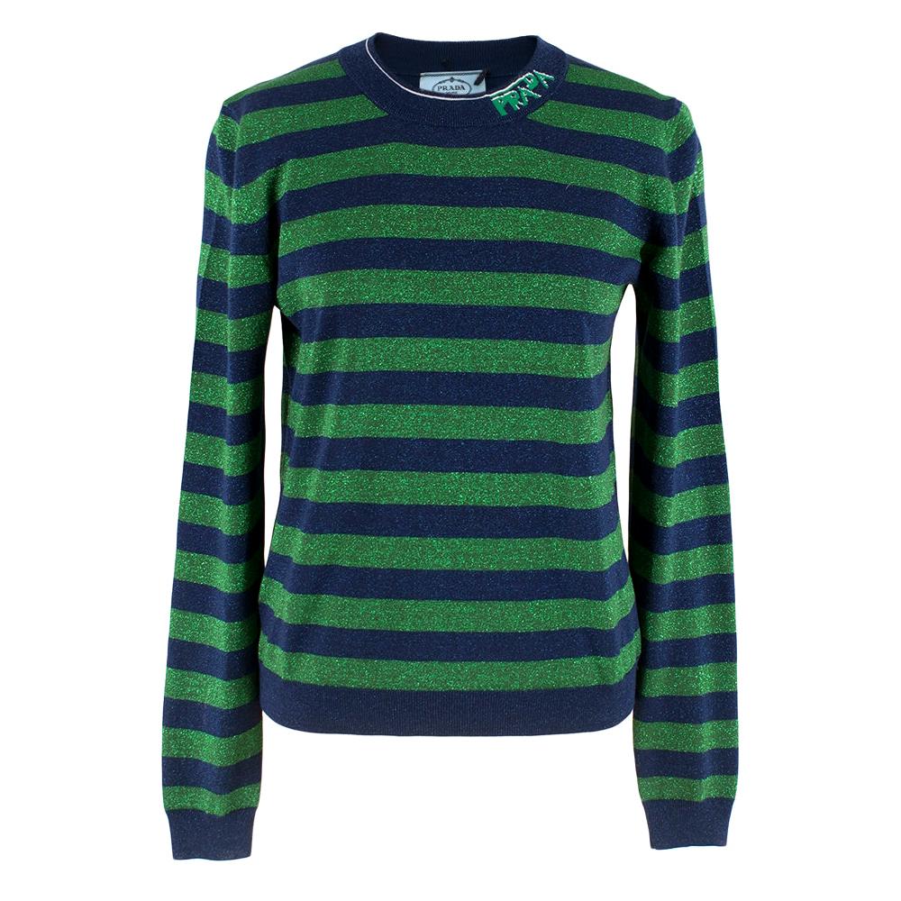 Prada Green & Blue Glitter Striped Jumper S