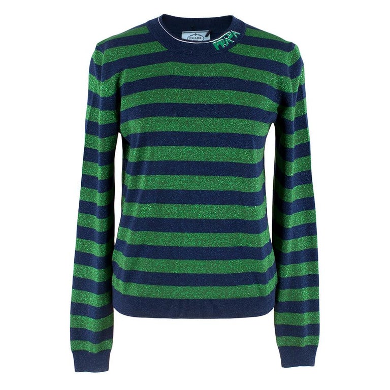 samen aardappel werkzaamheid Prada Green and Blue Glitter Striped Jumper S at 1stDibs | green and blue  striped jumper, green and blue striped sweater, prada green sweater
