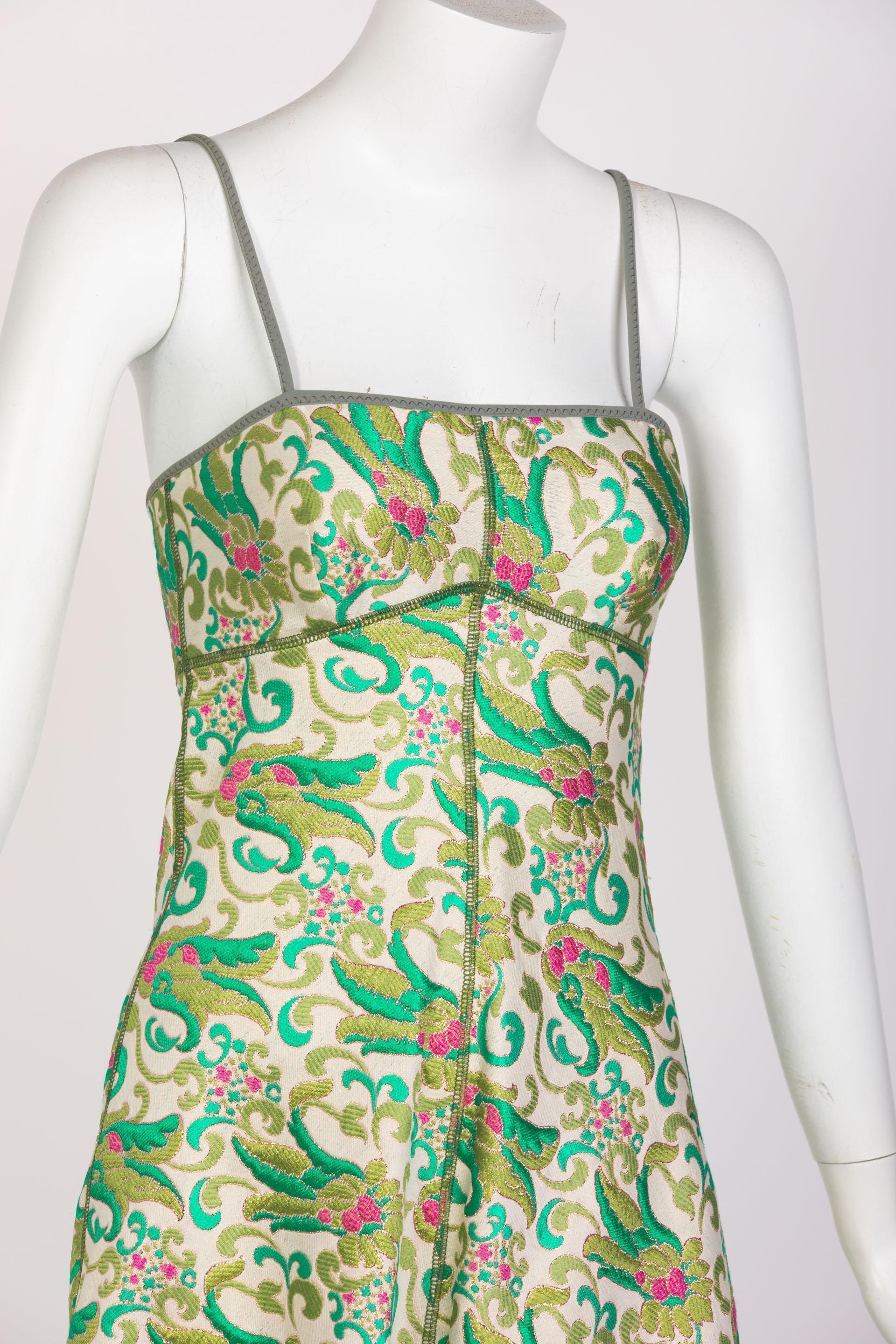  Prada Green Brocade A-Line Sleeveless Dress Spring 2003 For Sale 1