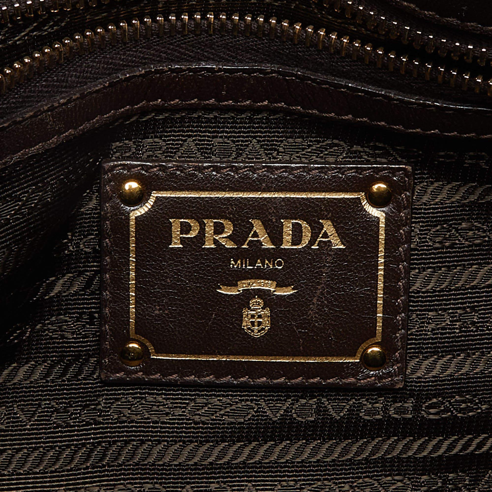 Prada Green/Brown Gaufre Nylon and Leather Tote For Sale 6