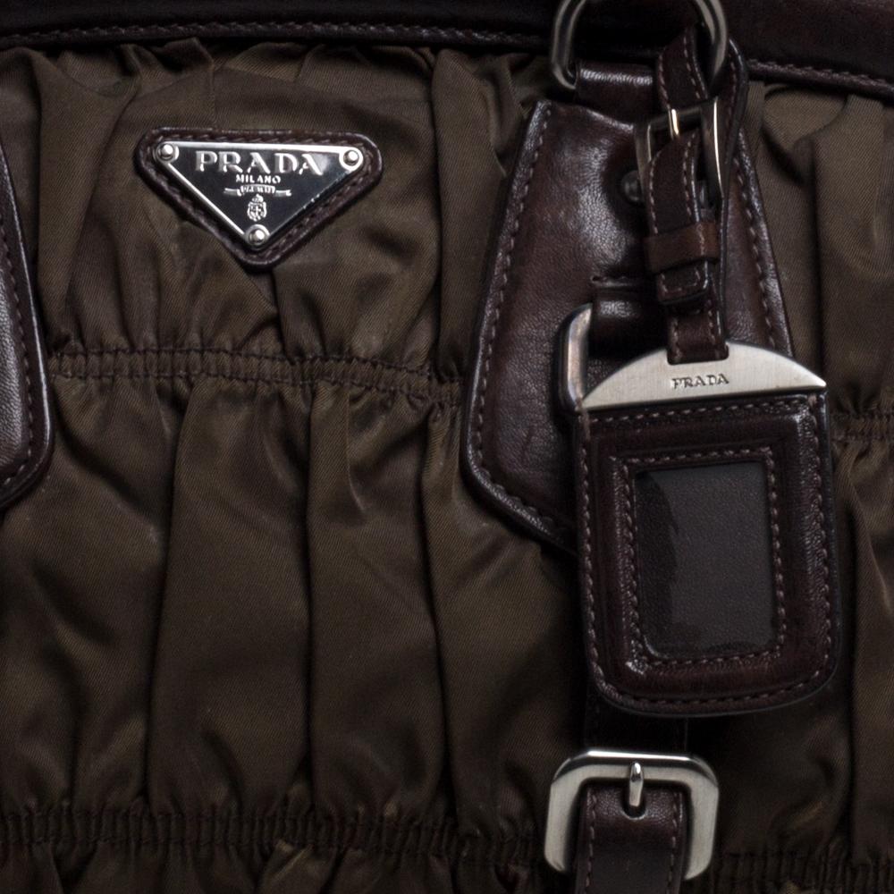 Prada Green/Brown Tessuto Gaufre Nylon And Leather Framed Satchel 2