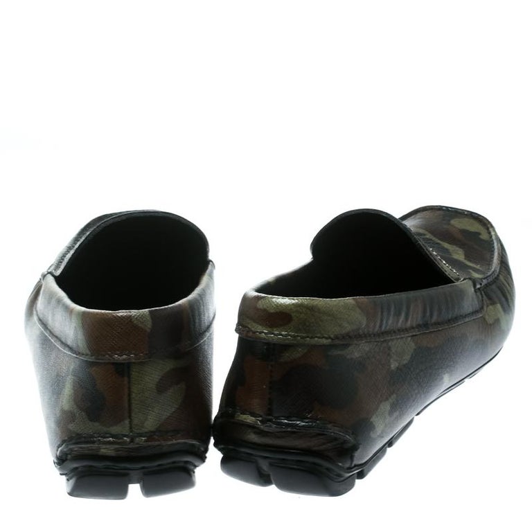 Prada Green Camouflage Print Saffiano Leather Loafers Size 41 For Sale ...