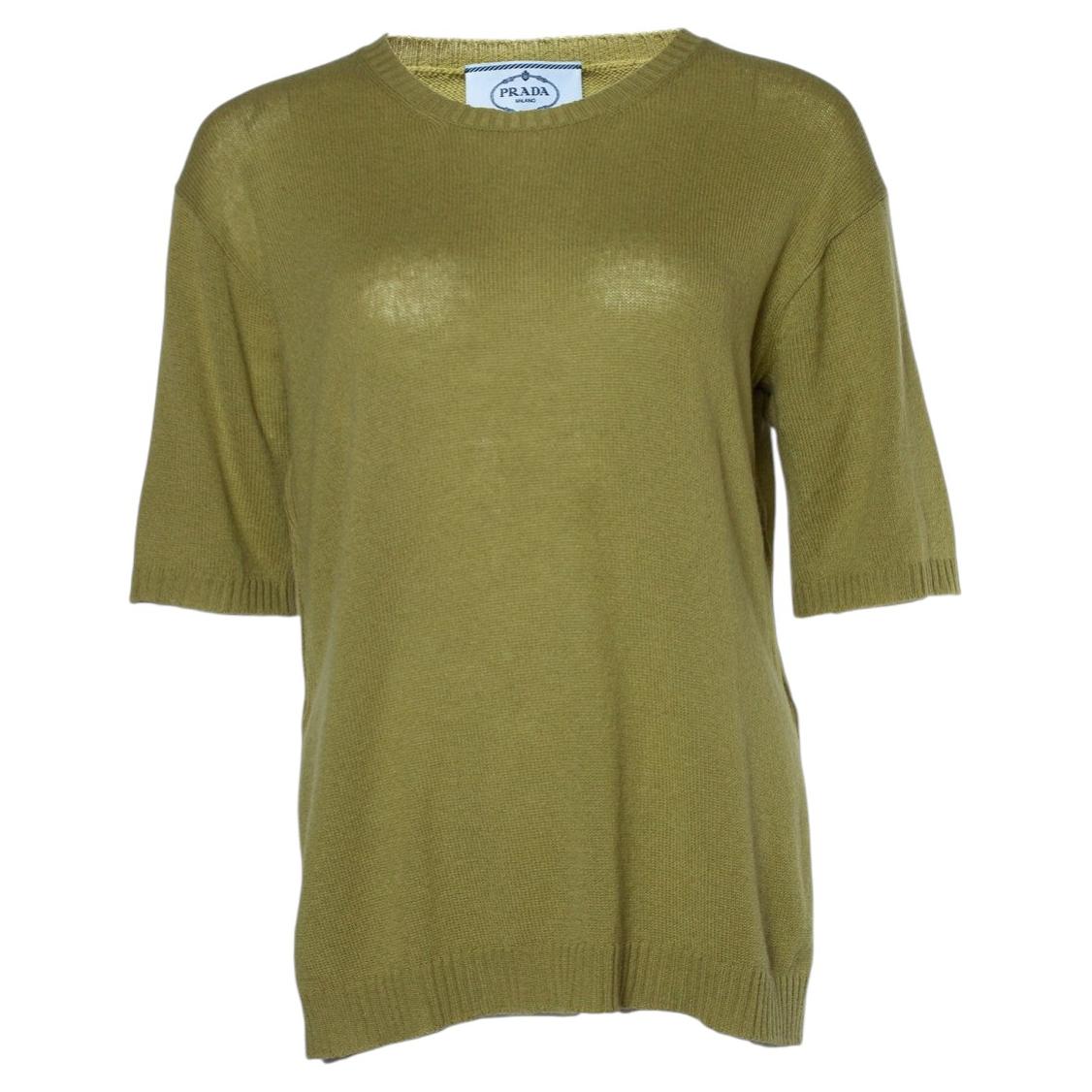 Prada, green cashmere short sleeve sweater