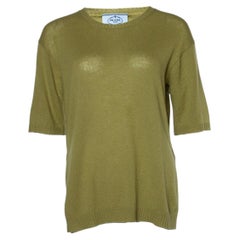 Prada, green cashmere short sleeve sweater
