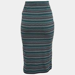Prada Green Chevron Patterned Knit Midi Skirt M