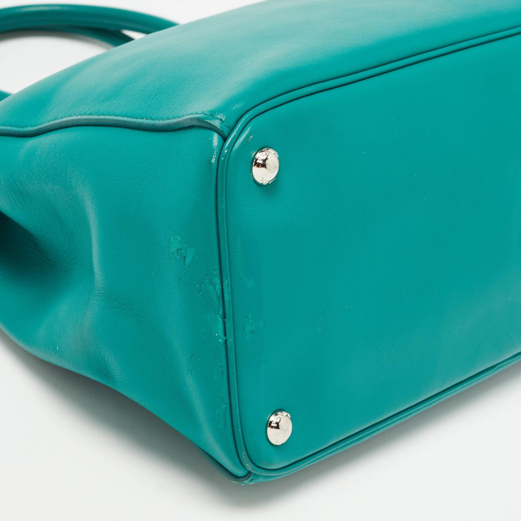 Prada Green City Calf Leather Medium Galleria Double Zip Tote For Sale