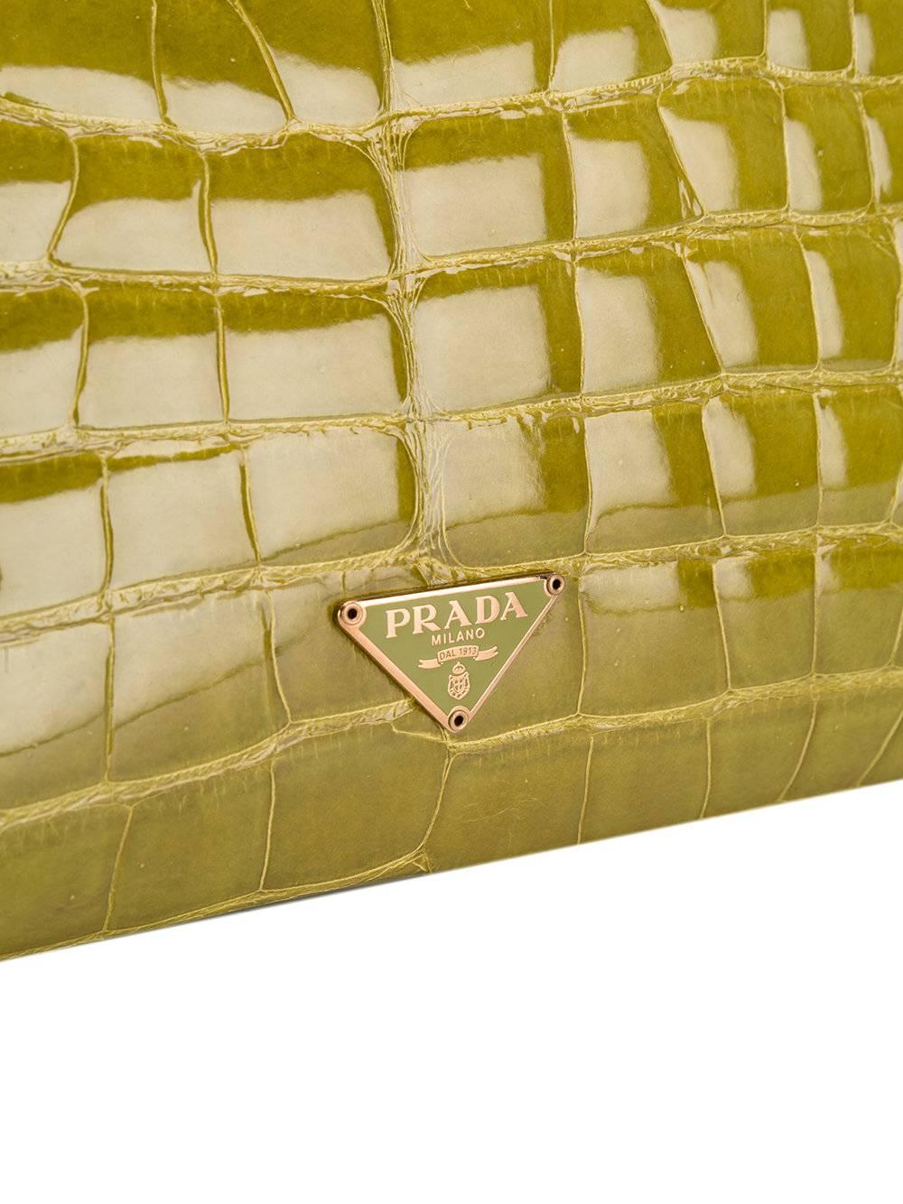 Brown Prada Green Crocodile Leather Clutch, 2000s