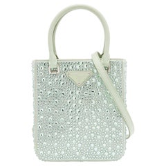 Prada Green Crytal Embellished Satin Small Tote