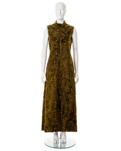Prada green curly shearling sleeveless coat with metal grommets, fw 1999