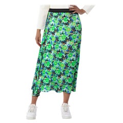 Prada Green Floral Asymmetric Midi Skirt Size S