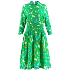 Prada Green Floral Print Stretch Waist Summer Dress 40 (IT)