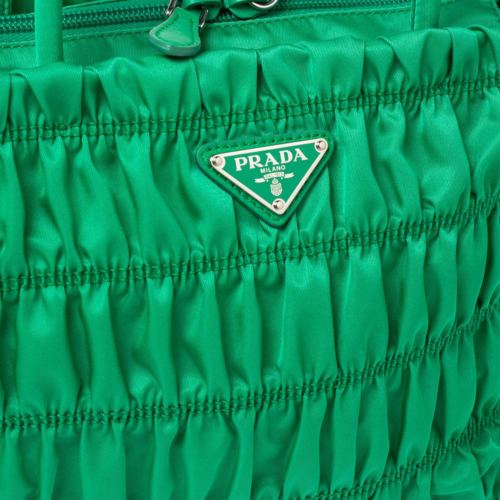 Women's Prada Green Gaufre Nylon Zip Tote
