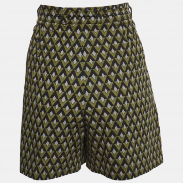 Donna Pantaloncini con cintura in lana vergine con stampa geometrica verde di Prada M. I. in vendita