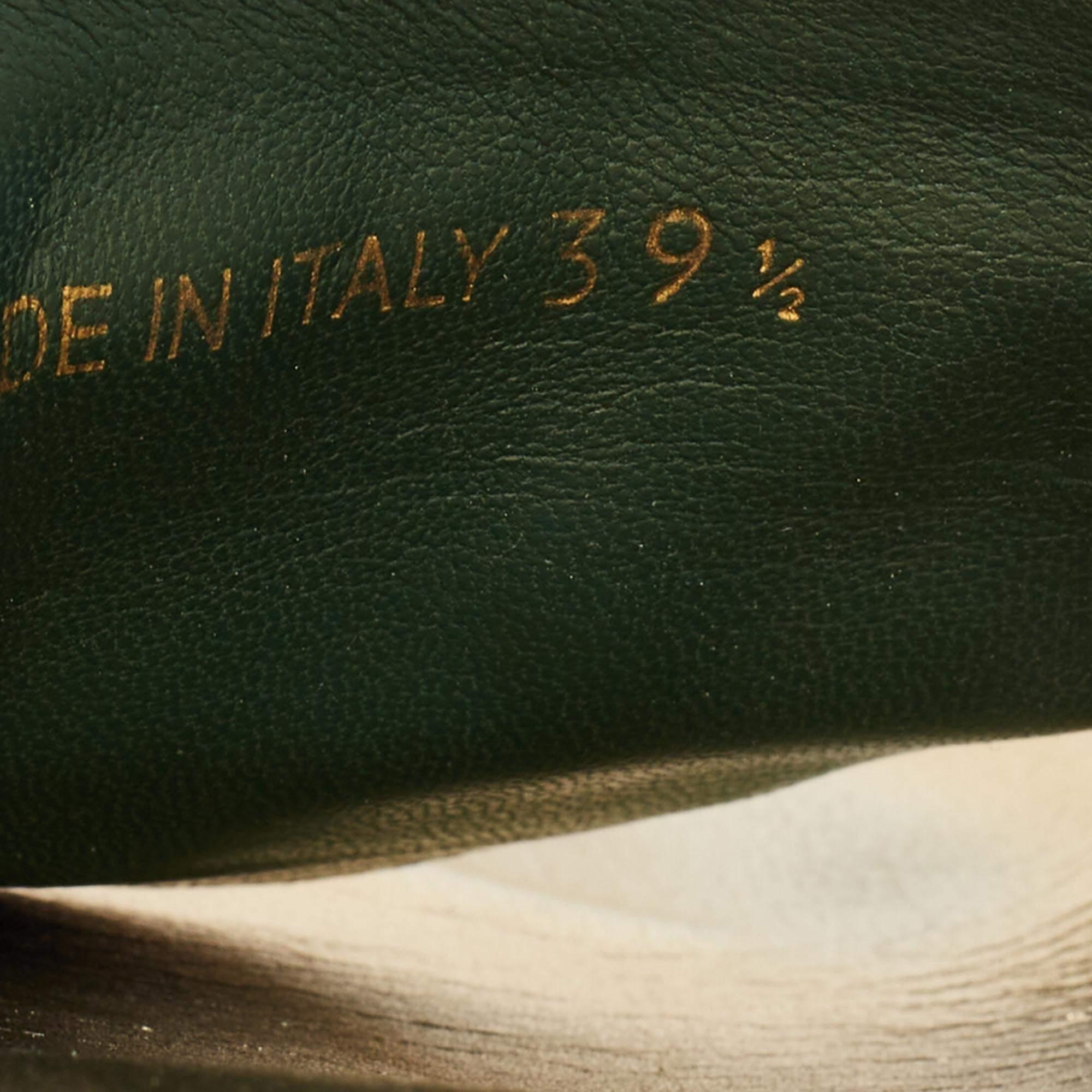 Prada Green/Gold Velvet And Leather Buckle Detail Slides  For Sale 3