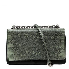 Prada Green Green/Black Nylon and Lizard Shoulder Bag