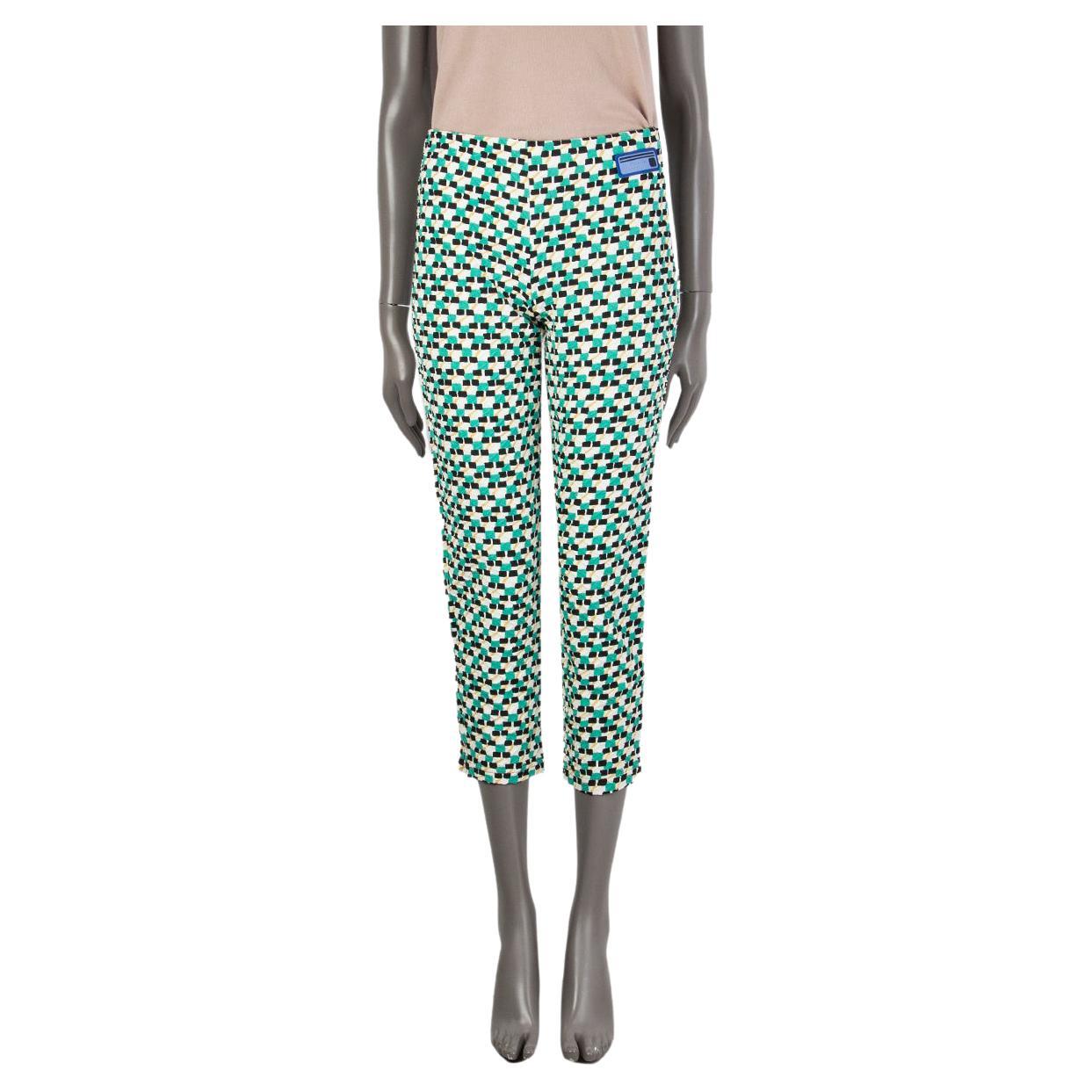 PRADA green ivory black GEOMETRIC JACQUARD Pants 42 M