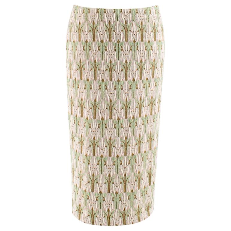 Prada green jacquard floral midi skirt - Size US 6 For Sale