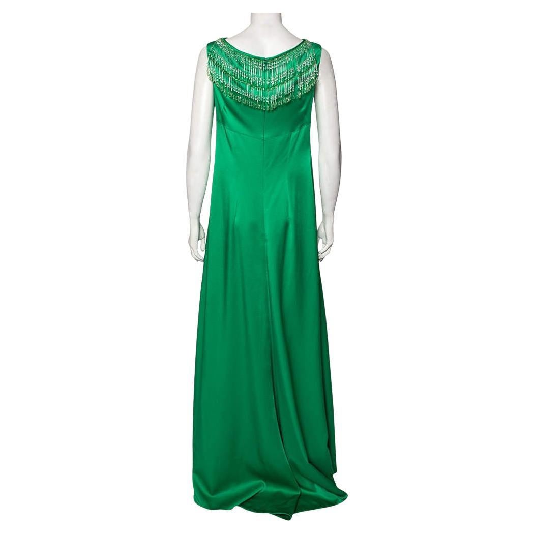 Prada Green Jersey Bead Embellished Neck Sleeveless Gown M at 1stDibs ...
