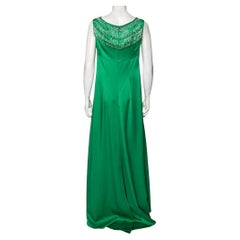 Prada Green Jersey Bead Embellished Neck Sleeveless Gown M