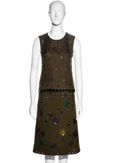 Prada green jewelled silk organza and wool skirt suit, fw 1999