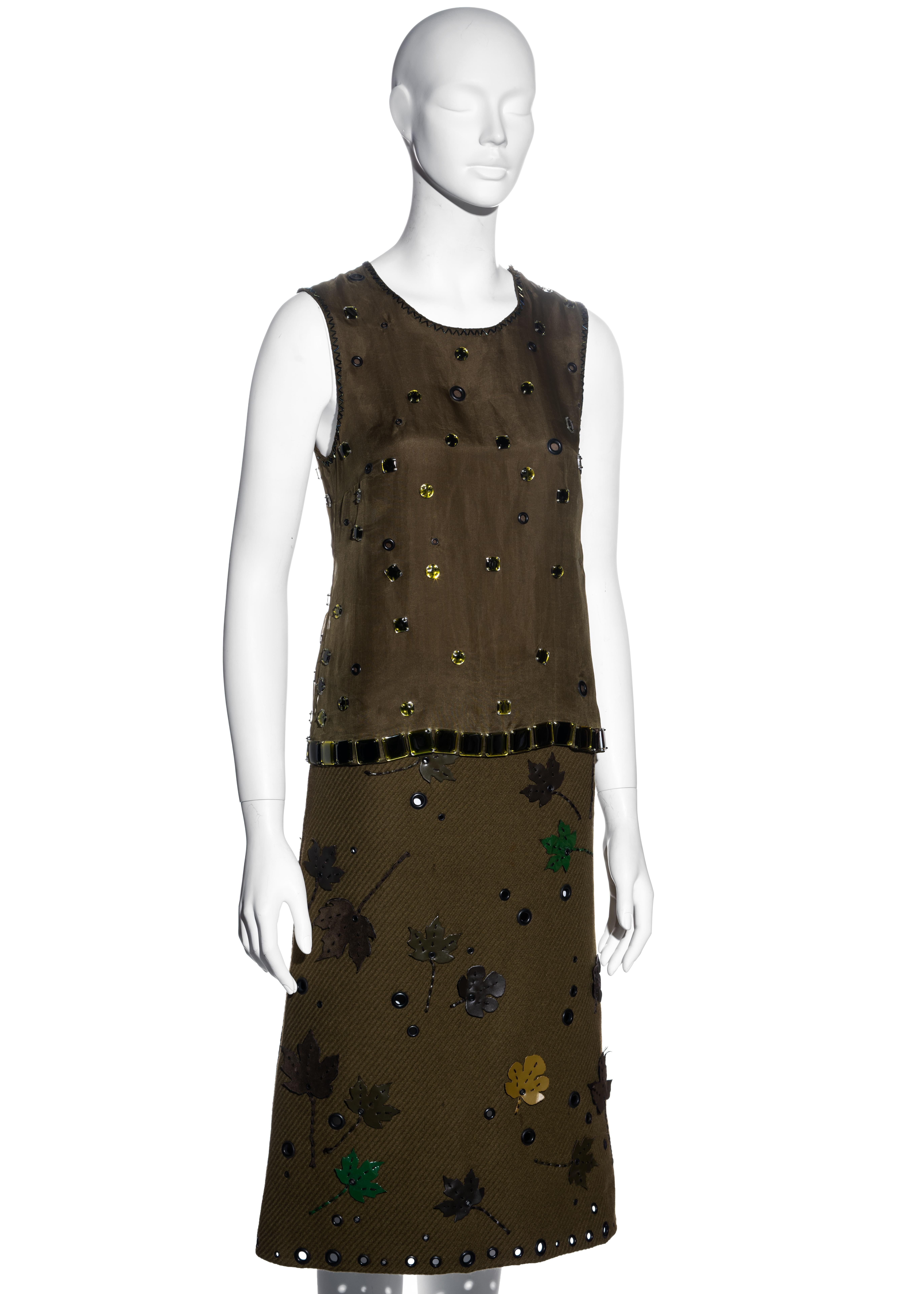 Prada green jewelled silk organza and wool skirt suit, fw 1999 2