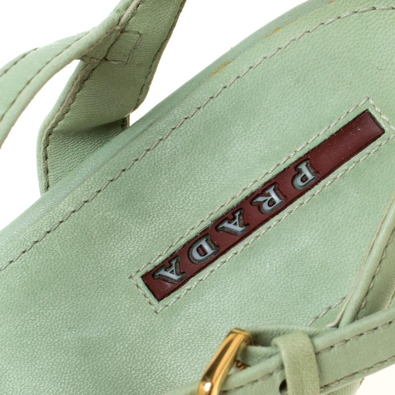 Women's Prada Green Leather Ankle Strap Platform Espadrille Sandals Size 36
