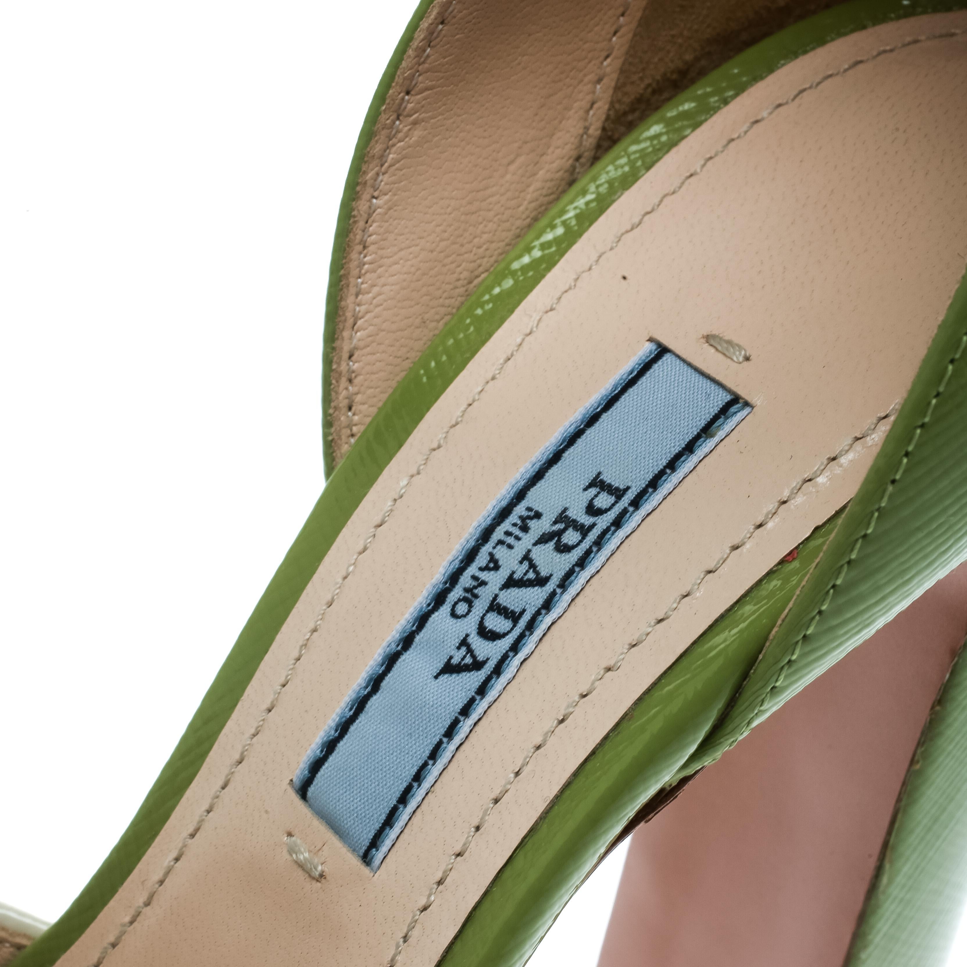 Brown Prada Green Leather Ankle Strap Platform Sandals Size 36