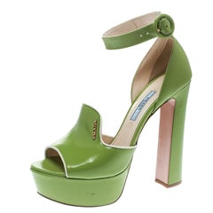 Prada Green Leather Ankle Strap Platform Sandals Size 36