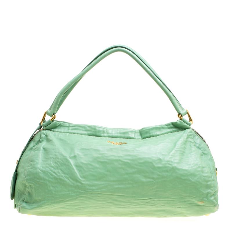 Prada Green Leather Bowler Bag