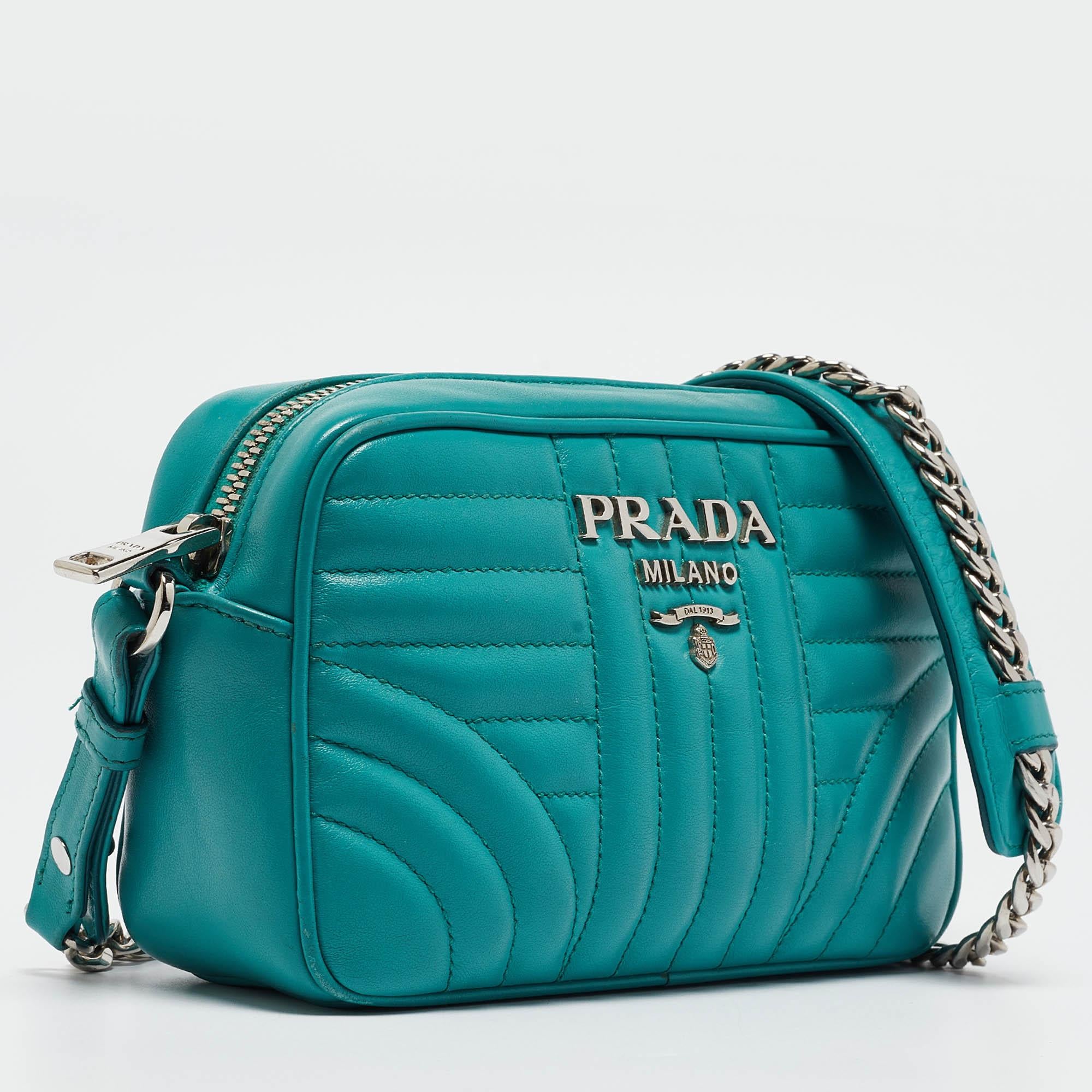 Prada Green Leather Diagramme Camera Shoulder Bag In Good Condition In Dubai, Al Qouz 2