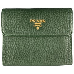 PRADA Green Leather Pebble Grain Wallet