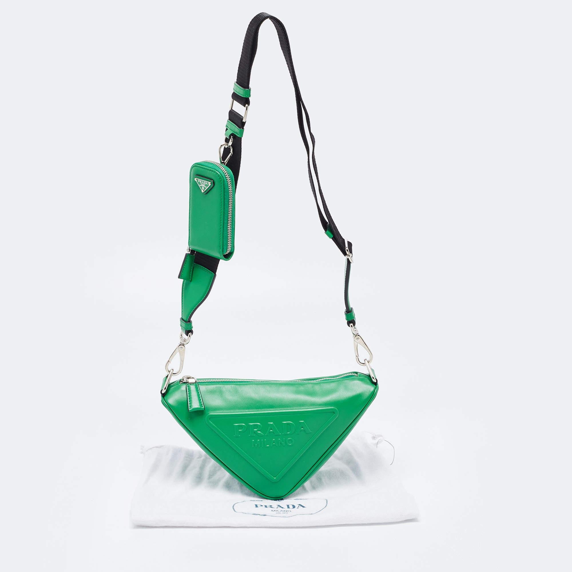 Prada Green Leather Small Triangle Shoulder Bag 6