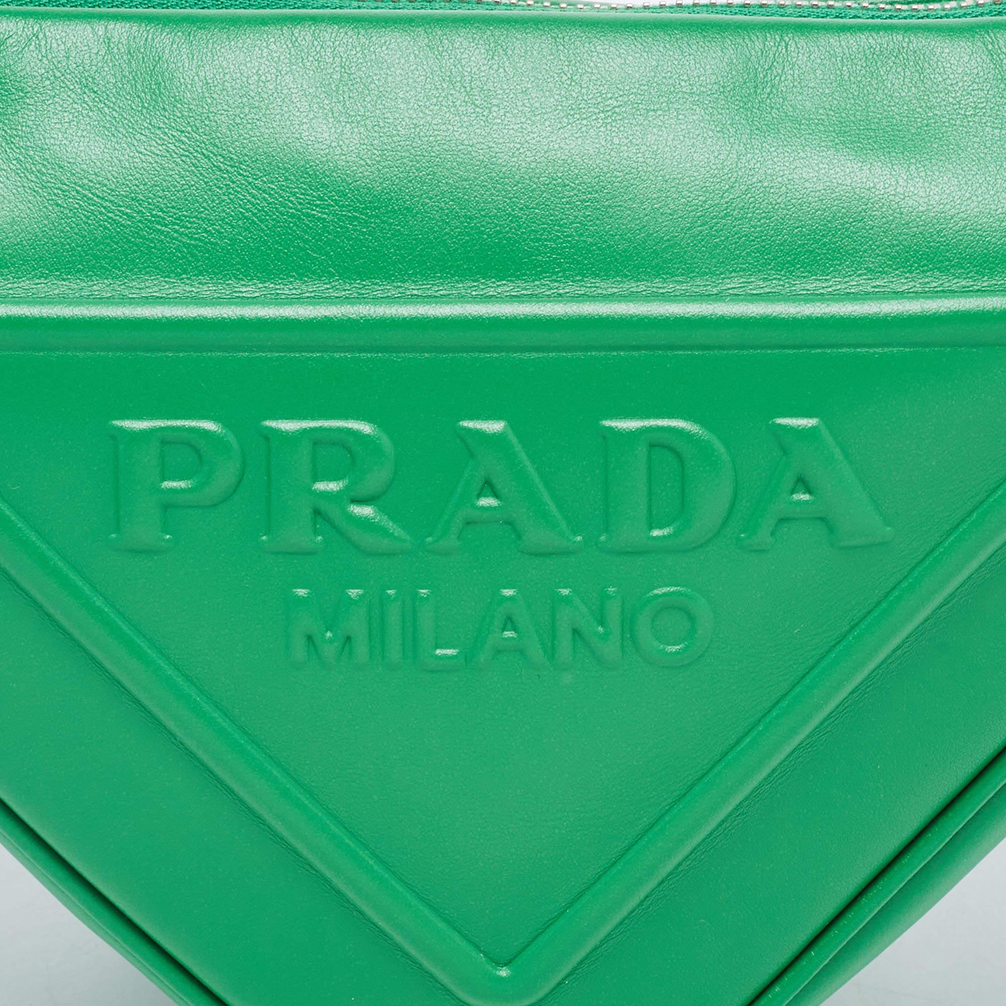 Prada Green Leather Small Triangle Shoulder Bag In Excellent Condition In Dubai, Al Qouz 2