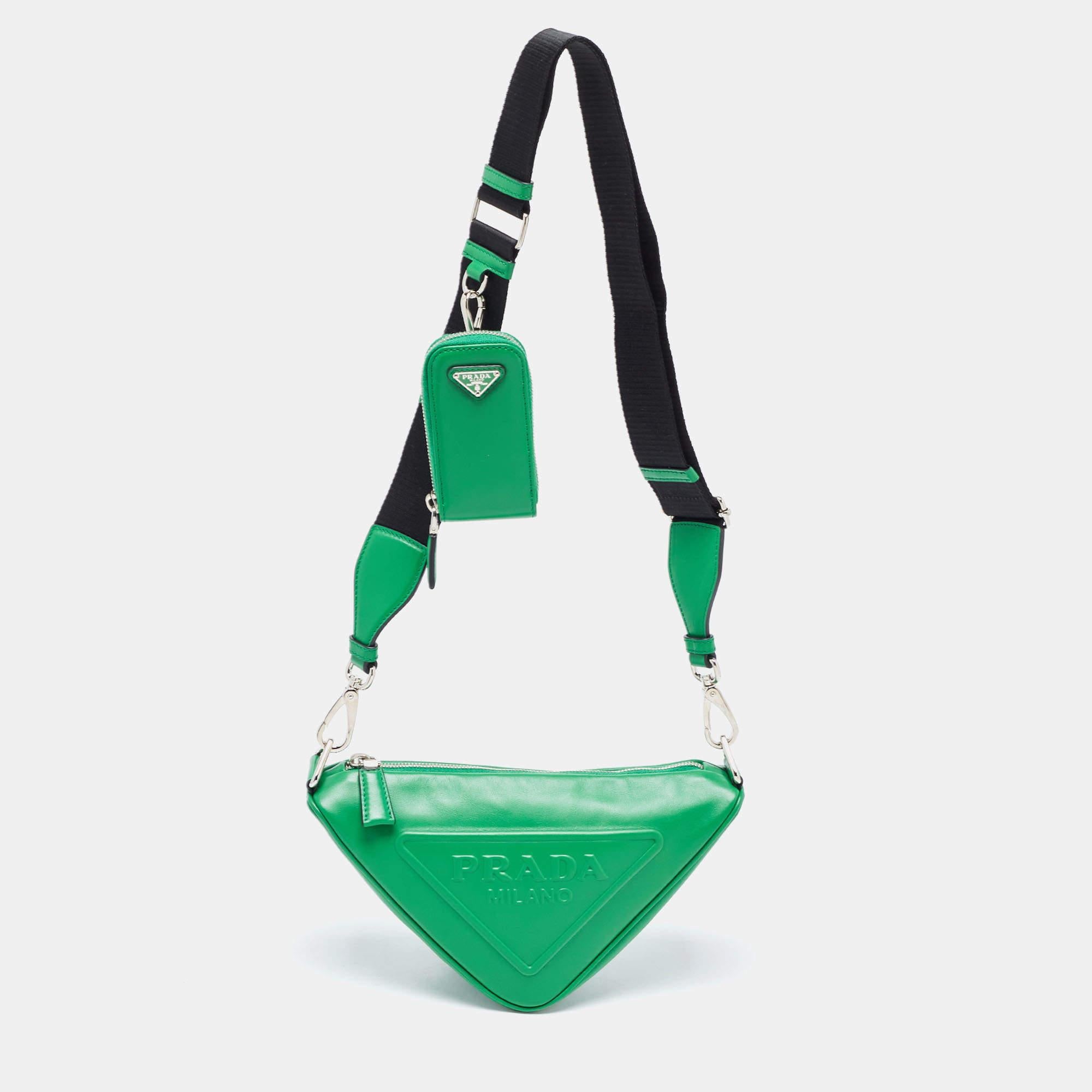 Prada Green Leather Small Triangle Shoulder Bag 4