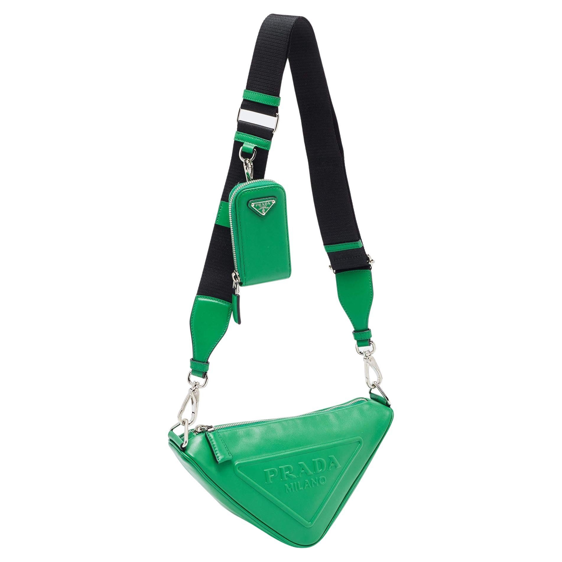 Prada Green Leather Small Triangle Shoulder Bag