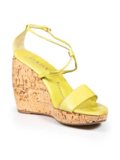Prada Green Leather Wedge Sandals Size IT 37
