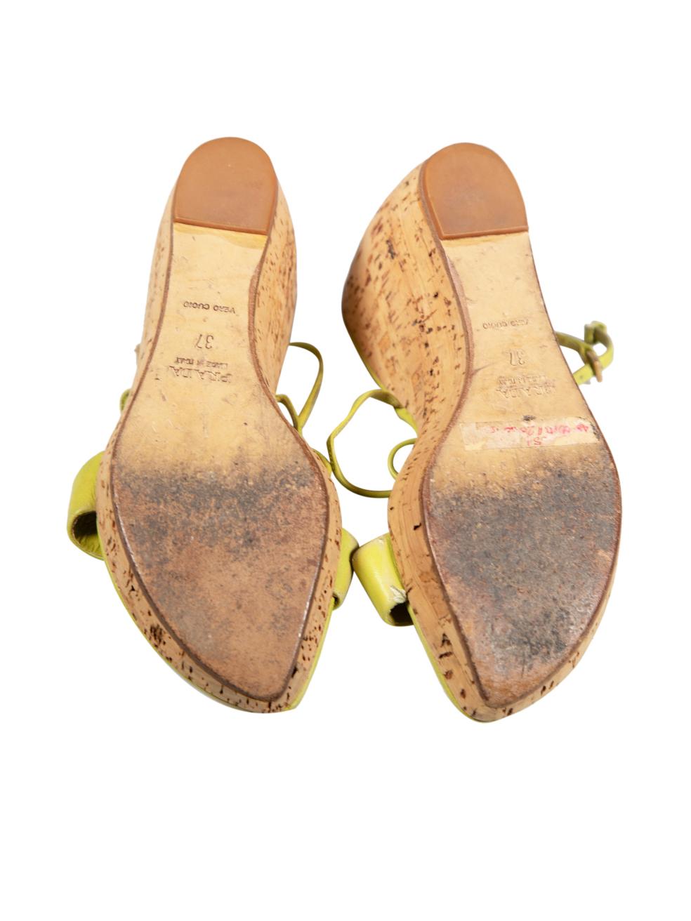 Women's Prada Green Leather Wedge Sandals Size IT 37