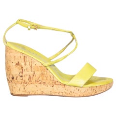 Prada Green Leather Wedge Sandals Size IT 37